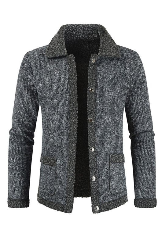 Men's Casual Solid Color Sweater Single Breasted Lapel Sweater Cardigan