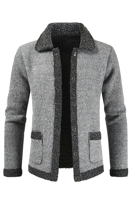 Men's Casual Solid Color Sweater Single Breasted Lapel Sweater Cardigan