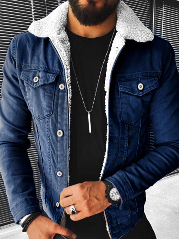 kakaclo Cupid Beauty Supplies Man Denim Jacket Plush Style Thickened Denim Men's Outer Jacket