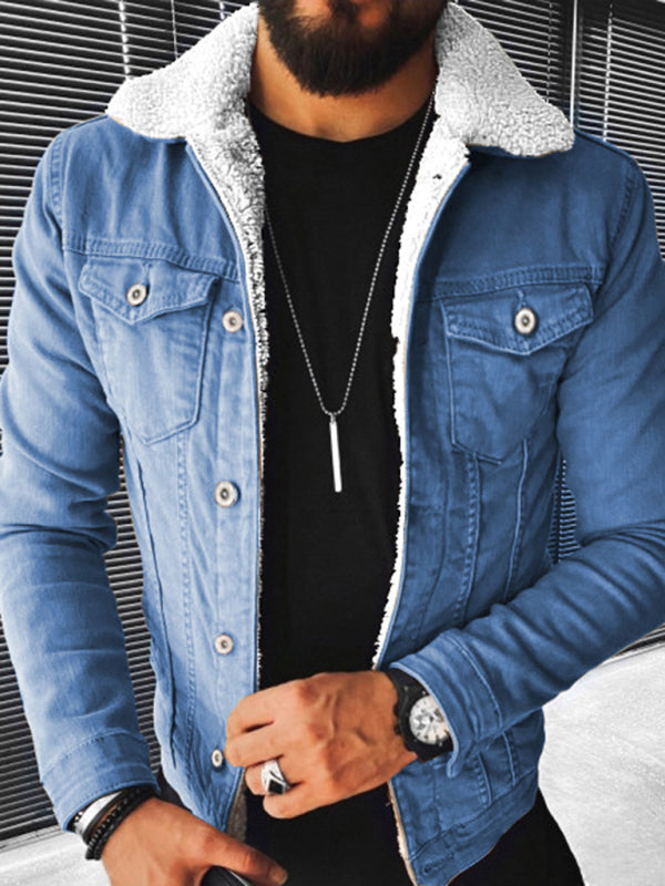 kakaclo Cupid Beauty Supplies Man Denim Jacket Plush Style Thickened Denim Men's Outer Jacket