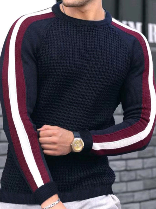Round neck color contrast t-shirt men's casual loose bottoming sweater