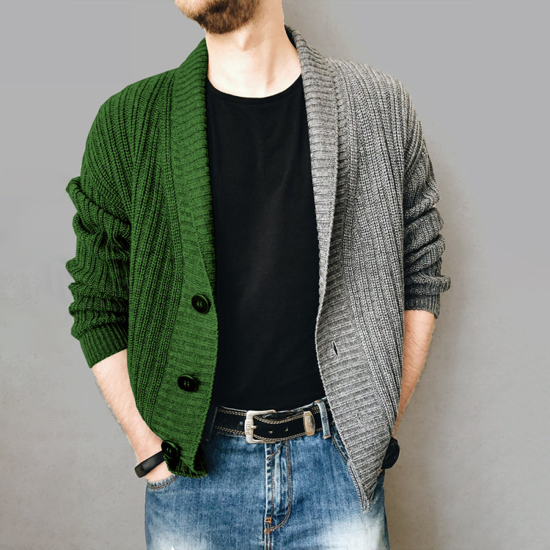 Men's Color Block Single Breasted Casual Knit Cardigan