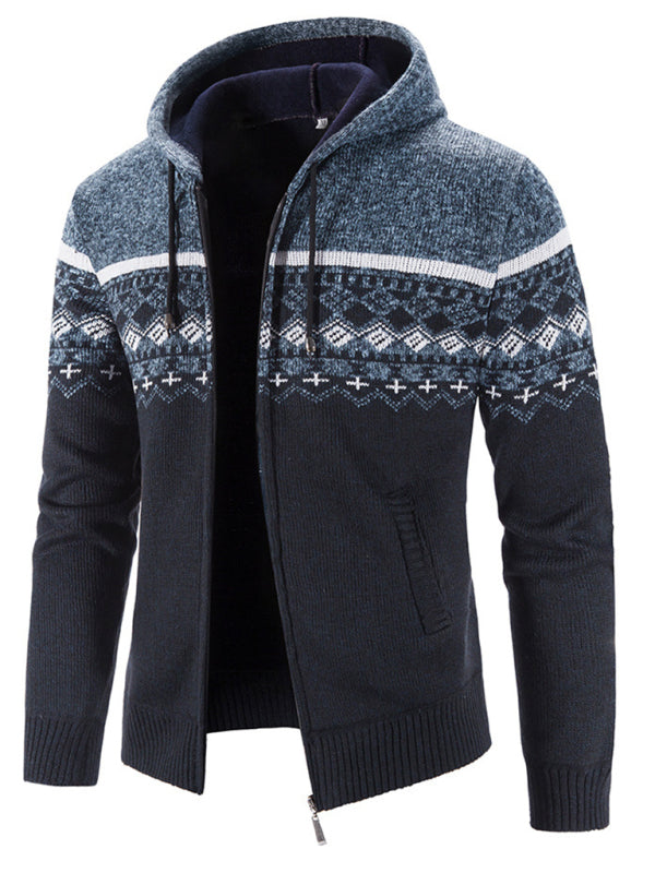 Fleece Thick Gradient Color Ethnic Knitted Sweater Cardigan Jacket