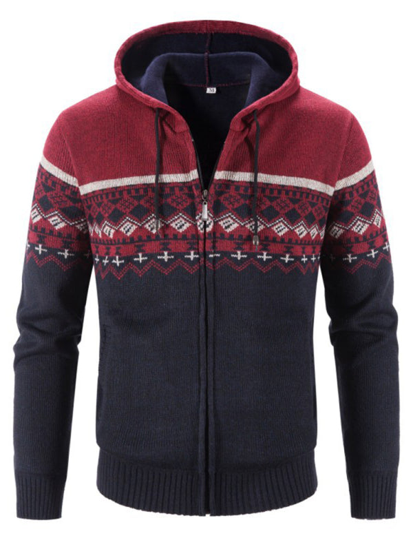 Fleece Thick Gradient Color Ethnic Knitted Sweater Cardigan Jacket