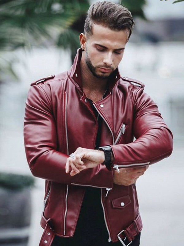 Zipper Leather Biker Jacket for Men – Stylish & Trendy